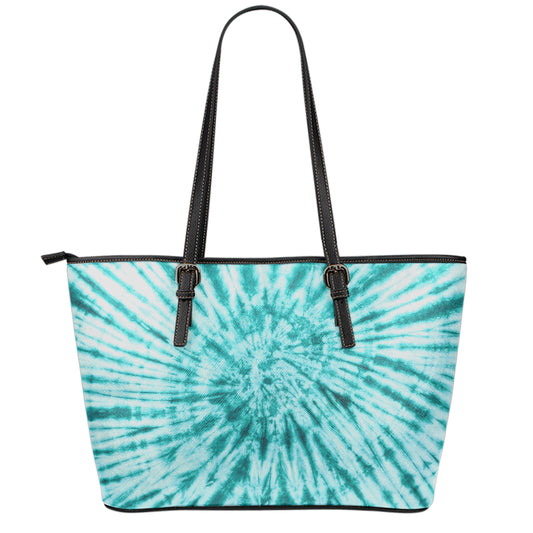 Turquoise Tie Dye Print Leather Tote Bag