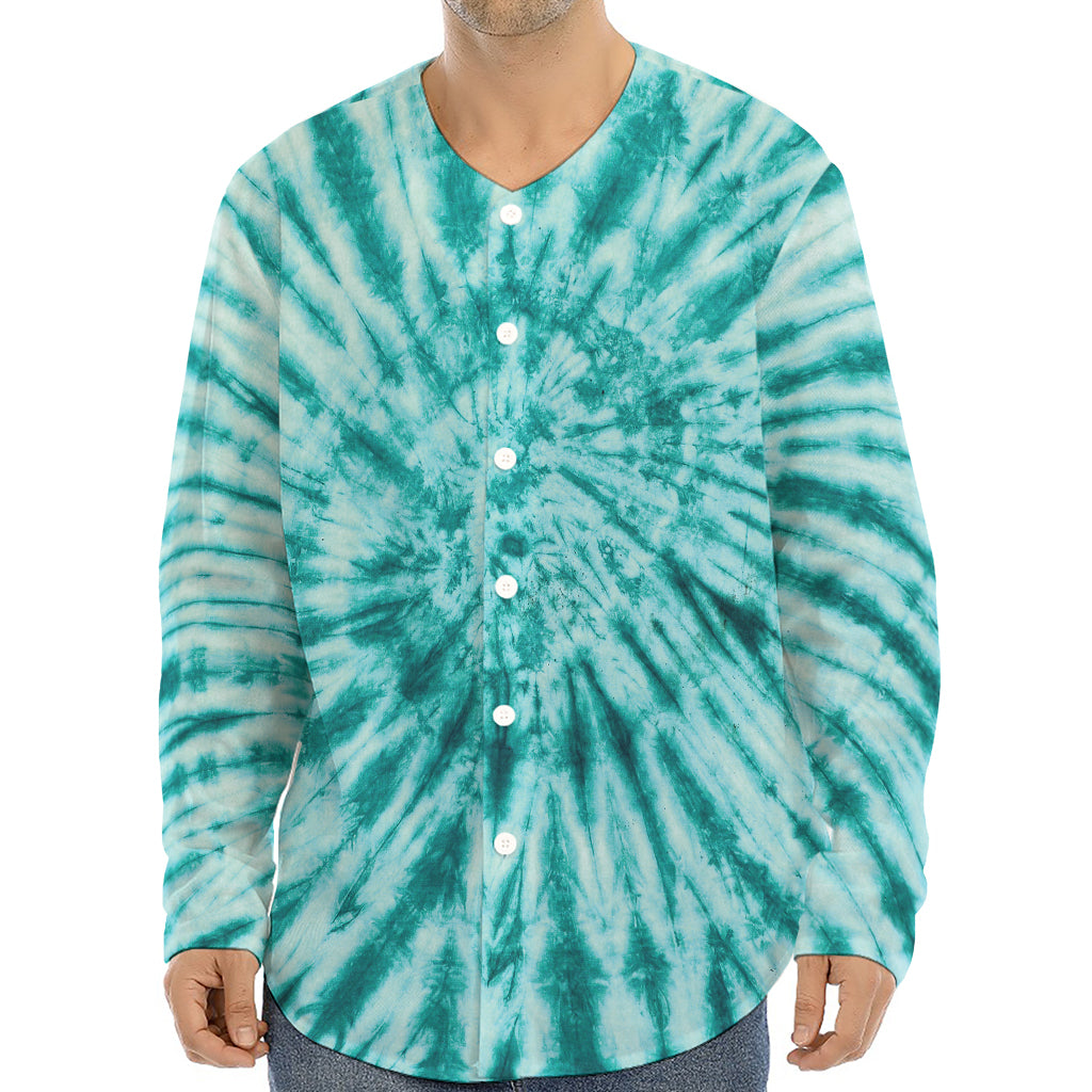 Turquoise Tie Dye Print Long Sleeve Baseball Jersey