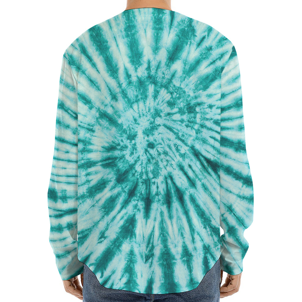 Turquoise Tie Dye Print Long Sleeve Baseball Jersey