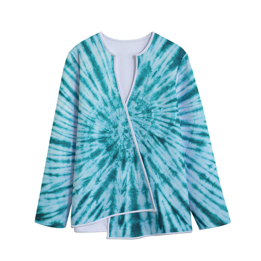 Turquoise Tie Dye Print Long Sleeve Short Coat