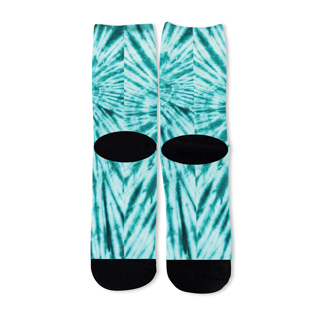 Turquoise Tie Dye Print Long Socks