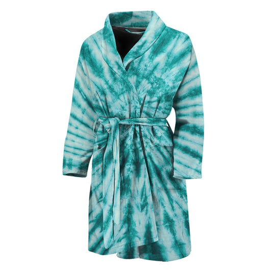 Turquoise Tie Dye Print Men's Bathrobe