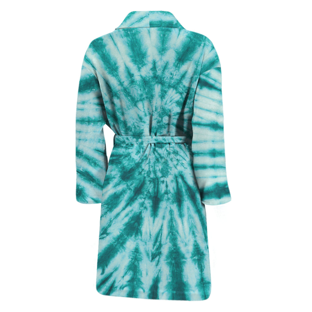 Turquoise Tie Dye Print Men's Bathrobe