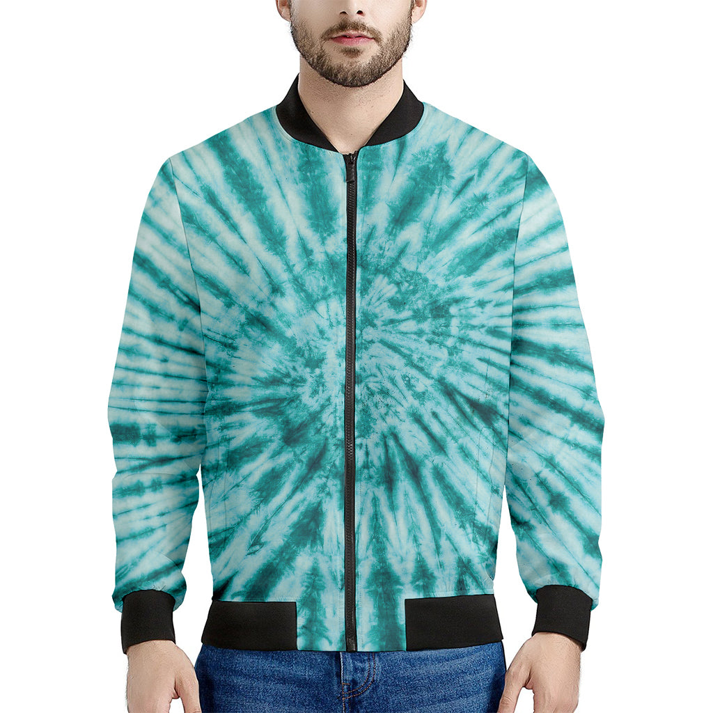 Turquoise Tie Dye Print Men's Bomber Jacket