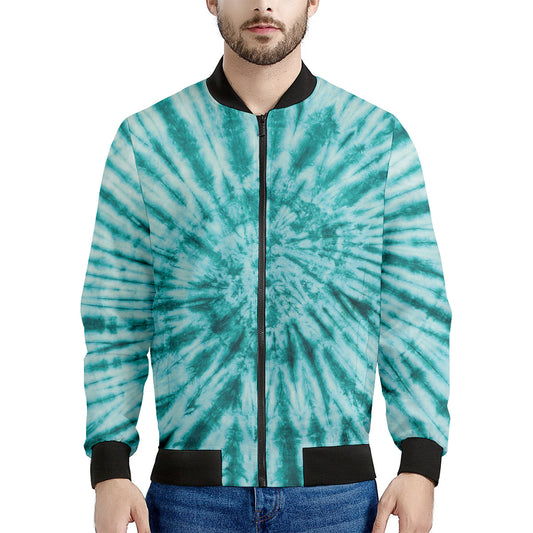 Turquoise Tie Dye Print Men's Bomber Jacket