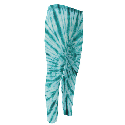 Turquoise Tie Dye Print Men's Compression Pants