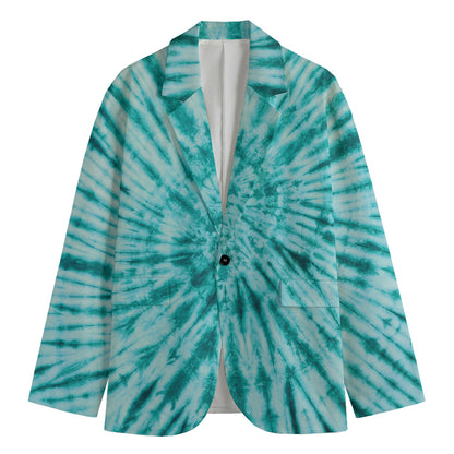 Turquoise Tie Dye Print Men's Cotton Blazer