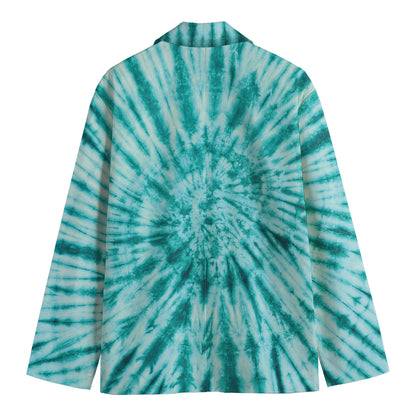 Turquoise Tie Dye Print Men's Cotton Blazer
