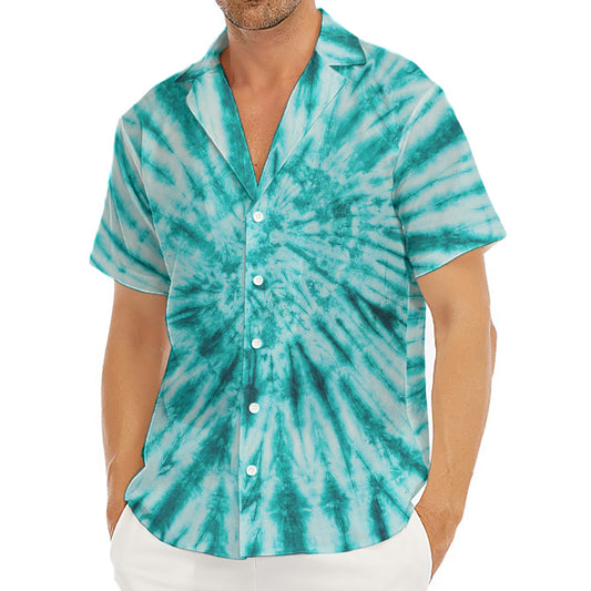 Turquoise Tie Dye Print Men's Deep V-Neck Shirt