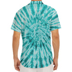 Turquoise Tie Dye Print Men's Deep V-Neck Shirt