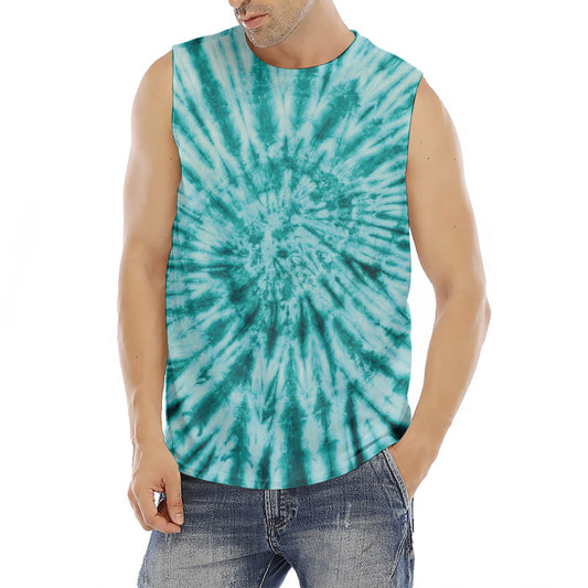 Turquoise Tie Dye Print Men's Fitness Tank Top