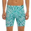 Turquoise Tie Dye Print Men's Long Boxer Briefs
