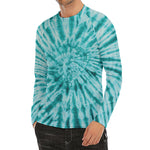 Turquoise Tie Dye Print Men's Long Sleeve Rash Guard