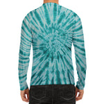 Turquoise Tie Dye Print Men's Long Sleeve Rash Guard