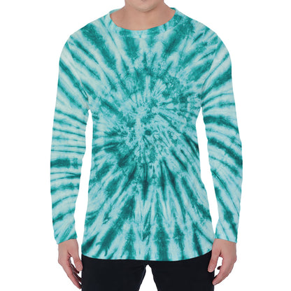Turquoise Tie Dye Print Men's Long Sleeve T-Shirt