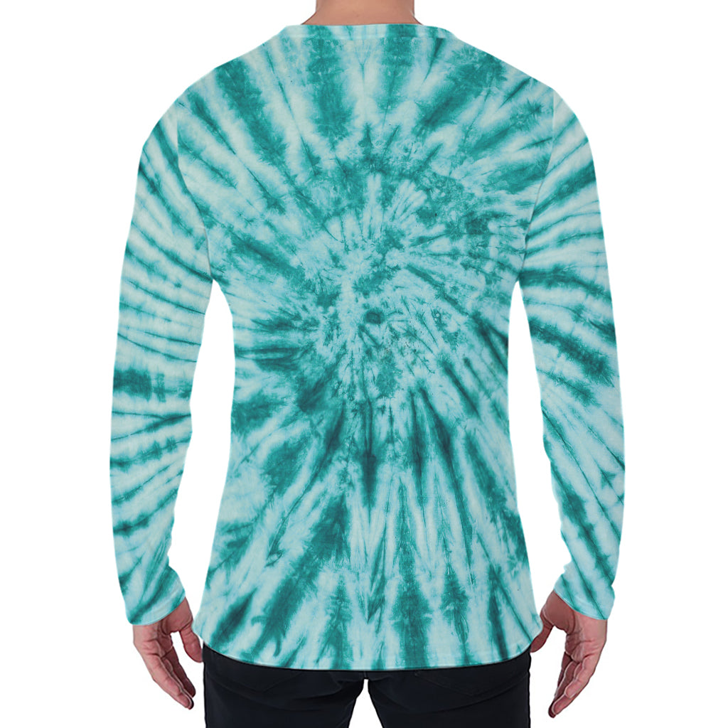 Turquoise Tie Dye Print Men's Long Sleeve T-Shirt