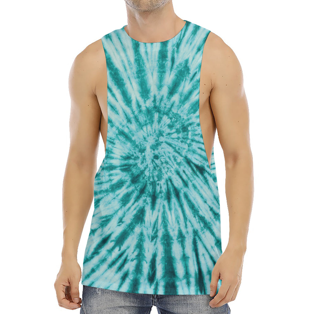 Turquoise Tie Dye Print Men's Muscle Tank Top