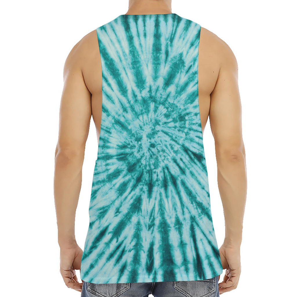 Turquoise Tie Dye Print Men's Muscle Tank Top