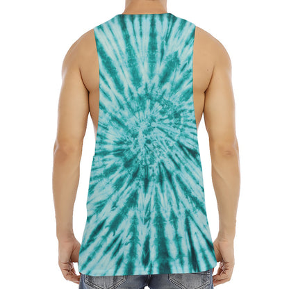 Turquoise Tie Dye Print Men's Muscle Tank Top
