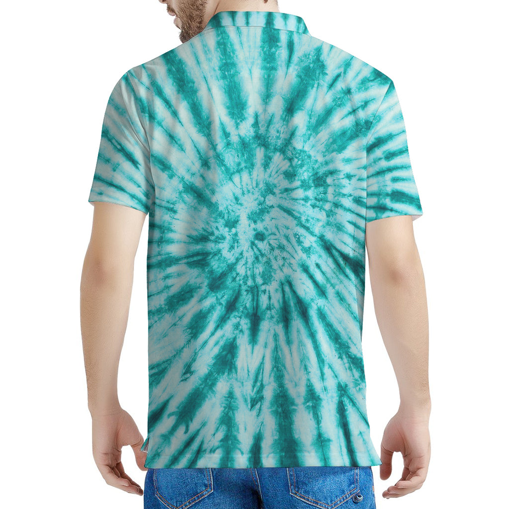 Turquoise Tie Dye Print Men's Polo Shirt