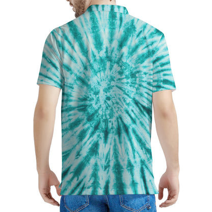 Turquoise Tie Dye Print Men's Polo Shirt
