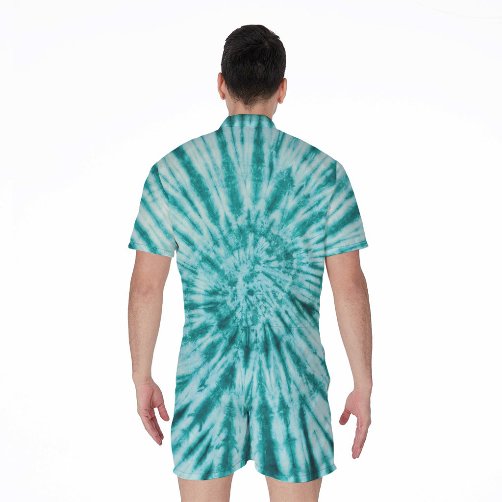 Turquoise Tie Dye Print Men's Rompers