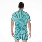 Turquoise Tie Dye Print Men's Rompers