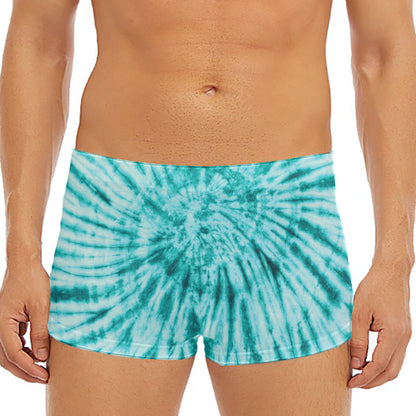 Turquoise Tie Dye Print Men's Short Boxer Briefs