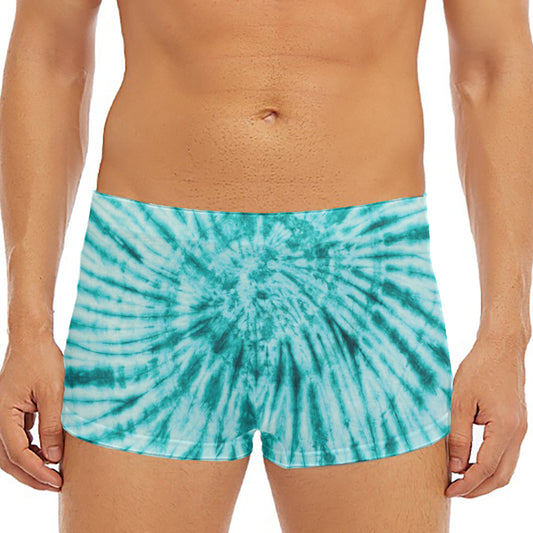 Turquoise Tie Dye Print Men's Short Boxer Briefs