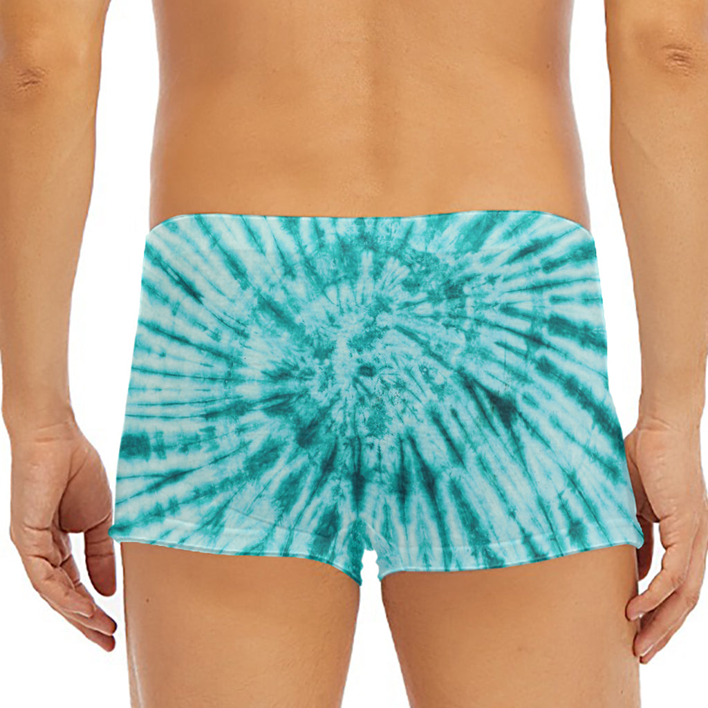 Turquoise Tie Dye Print Men's Short Boxer Briefs