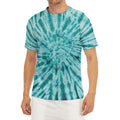 Turquoise Tie Dye Print Men's Short Sleeve Rash Guard