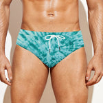 Turquoise Tie Dye Print Men's Swim Briefs