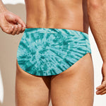Turquoise Tie Dye Print Men's Swim Briefs