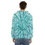 Turquoise Tie Dye Print Men's Velvet Pullover Hoodie