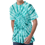 Turquoise Tie Dye Print Men's Velvet T-Shirt