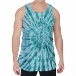 Turquoise Tie Dye Print Men's Velvet Tank Top