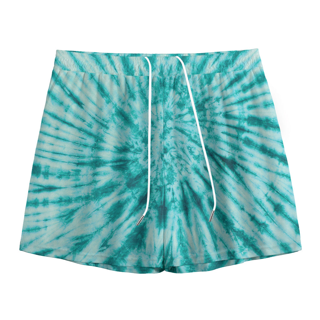 Turquoise Tie Dye Print Mesh Shorts