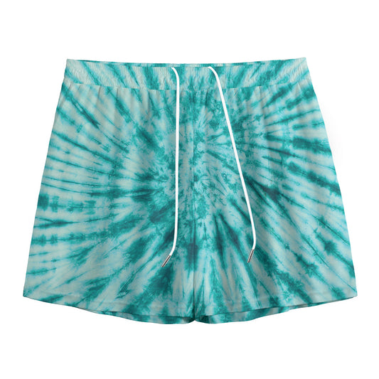 Turquoise Tie Dye Print Mesh Shorts