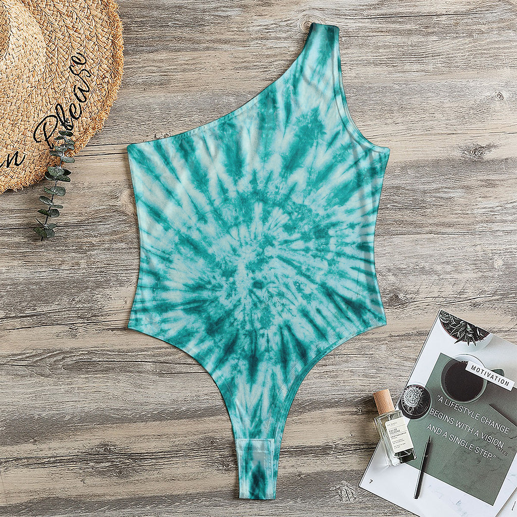 Turquoise Tie Dye Print One Shoulder Bodysuit