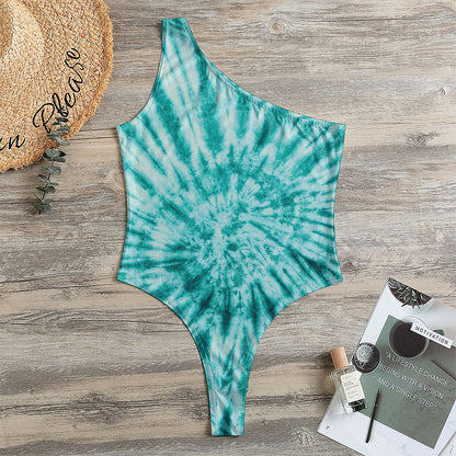 Turquoise Tie Dye Print One Shoulder Bodysuit