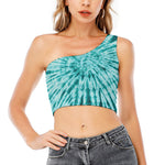 Turquoise Tie Dye Print One Shoulder Crop Top