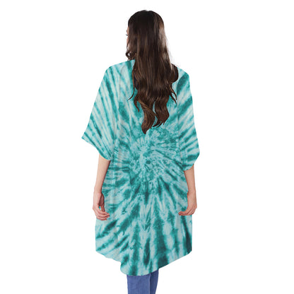 Turquoise Tie Dye Print Open Front Beach Cover Up