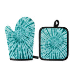 Turquoise Tie Dye Print Oven Mitt And Pot Holder Set