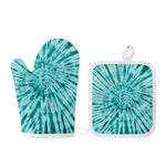 Turquoise Tie Dye Print Oven Mitt And Pot Holder Set