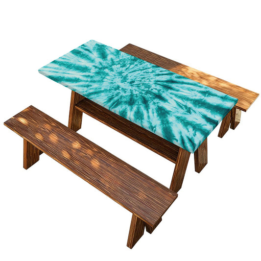 Turquoise Tie Dye Print Picnic Table Cover