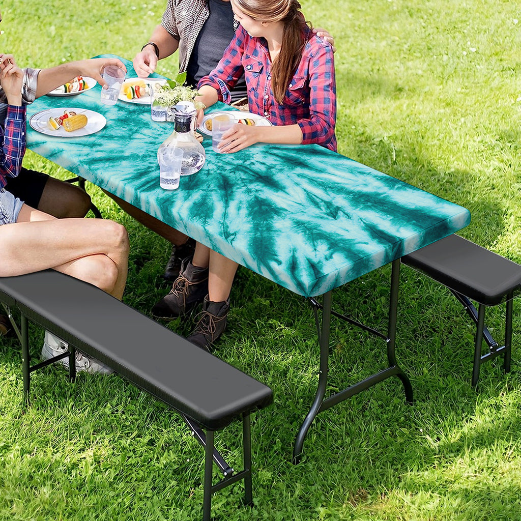 Turquoise Tie Dye Print Picnic Table Cover