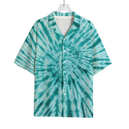 Turquoise Tie Dye Print Rayon Hawaiian Shirt