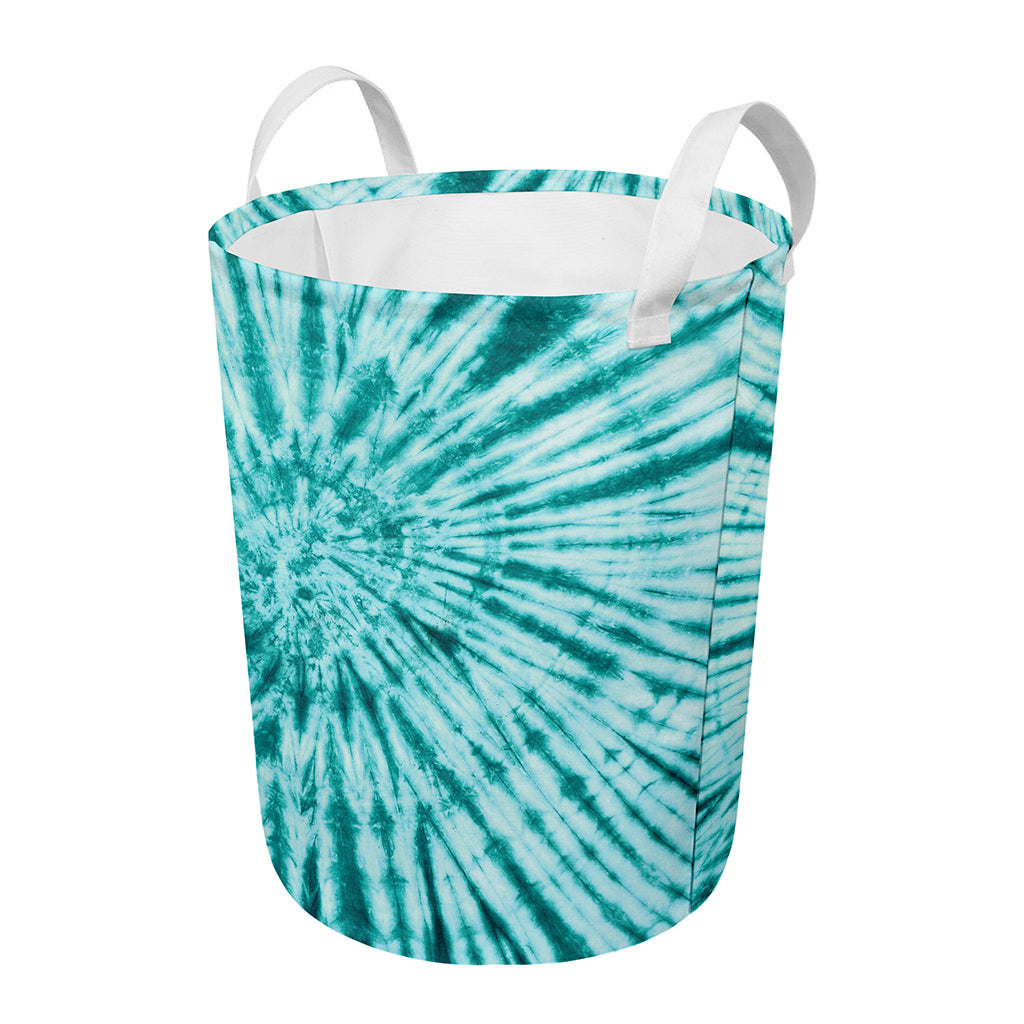 Turquoise Tie Dye Print Round Laundry Basket