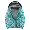 Turquoise Tie Dye Print Sherpa Lined Zip Up Hoodie