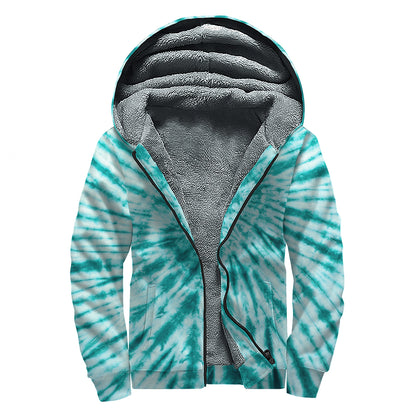 Turquoise Tie Dye Print Sherpa Lined Zip Up Hoodie